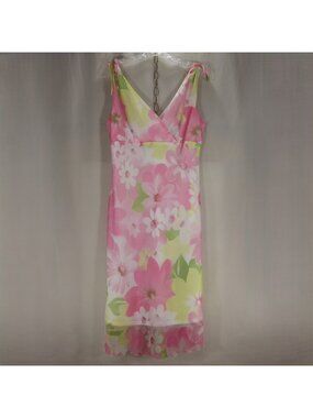 Studio Y Womens M 9/10 Pink Floral Mesh Midi Dress Tie Strap Y2K Fairycore 90s